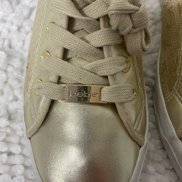 bebe Spell Out Gold Shoes, Size 10 - Picture 5 of 12